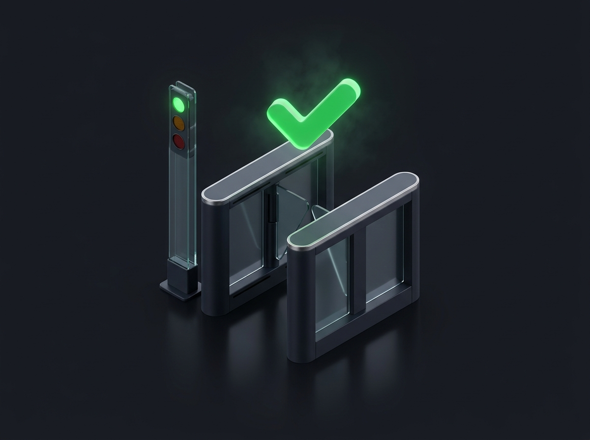 Isometric verification gate with verdict signal